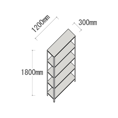 L-4630-5 軽量ラック 5段 幅1200×奥行300×高さ1800mm L-4630-5