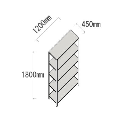 L-4645-5 軽量ラック 5段 幅1200×奥行450×高さ1800mm L-4645-5