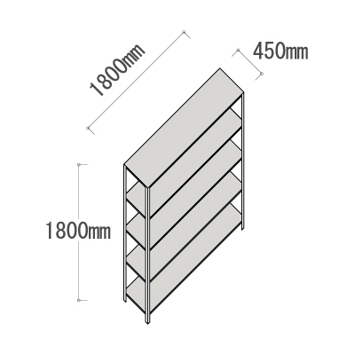 L-6645-5 軽量ラック 5段 幅1800×奥行450×高さ1800mm L-6645-5