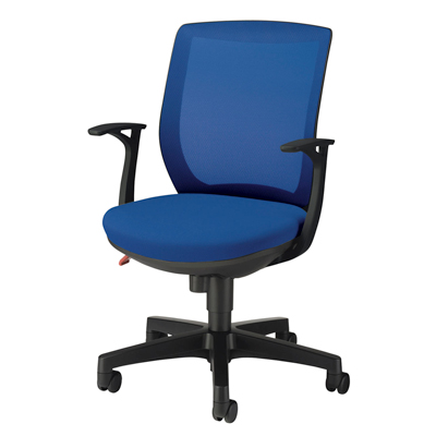 No.2216F メッシュバックチェア 肘付き (ブラック) ブルー 683-35