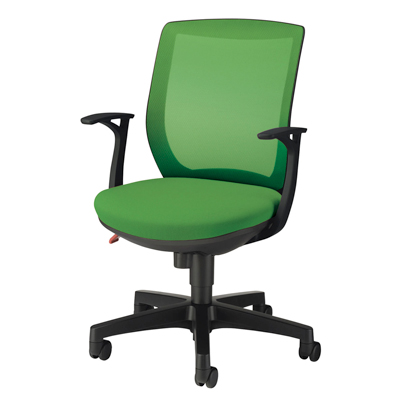 No.2216F メッシュバックチェア 肘付き (ブラック) グリーン 683-38