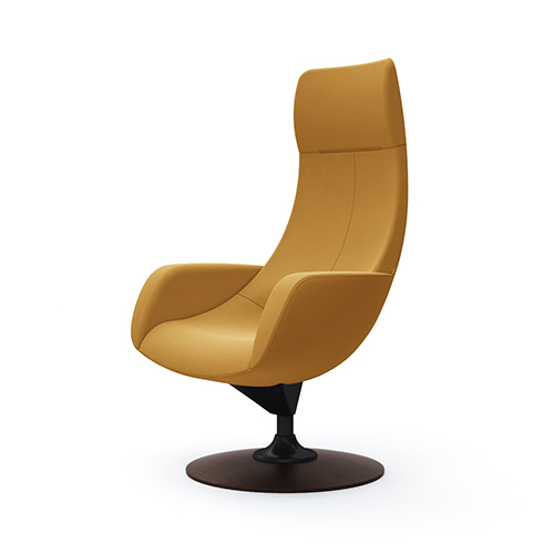 L147ES-FXW7 パーソナルチェア エクストラハイバック 肘付き (木製ベース:ダーク) イエロー L147ES-FXW7