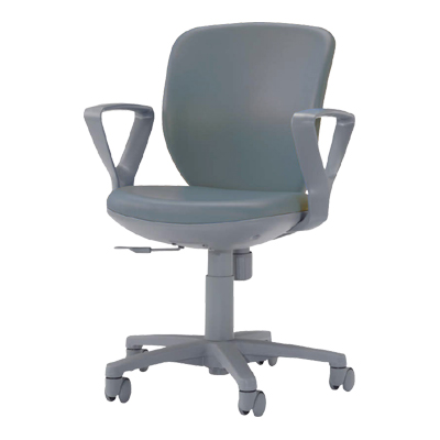 No.291S ビジネスチェアー ビニールレザー張り 肘付き グレー 758-08