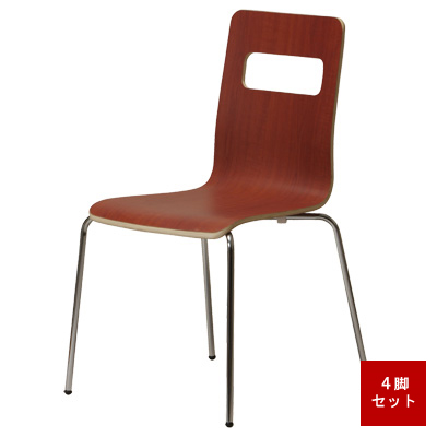 ALES-BR ウッドデザインチェアー 4脚セット ブラウン ALES-BR