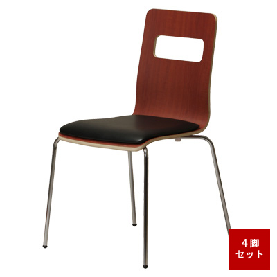 ALES-P-BR-BK ウッドデザインチェアー 4脚セット (本体 : ブラウン/座パッド : ブラック) ALES-P-BR-BK