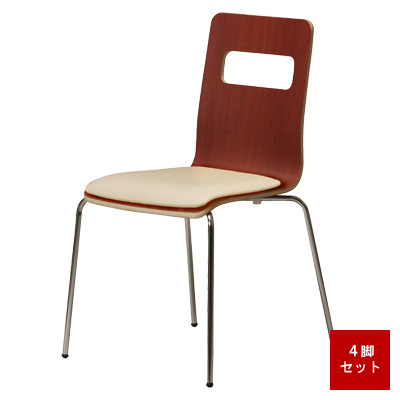 ALES-P-BR-IV ウッドデザインチェアー 4脚セット (本体 : ブラウン/座パッド : アイボリー) ALES-P-BR-IV