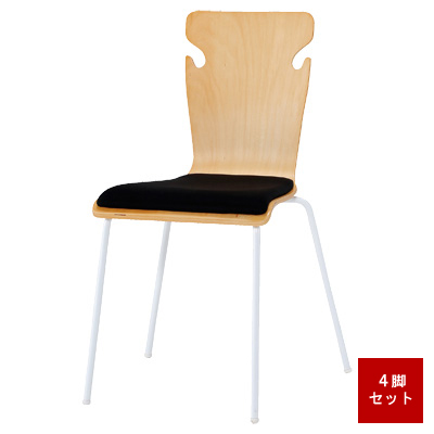BSC-W19-BK 木製ミーティングチェアー (クッションタイプ) 4脚セット ブラック BSC-W19-BK