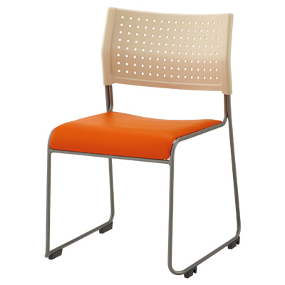 356-8231 スタッキングチェア (パット座タイプ) オレンジ 356-8231