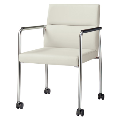 No.1510S ミーティング用チェアー キャスター脚 レザー張り ホワイト 446-26